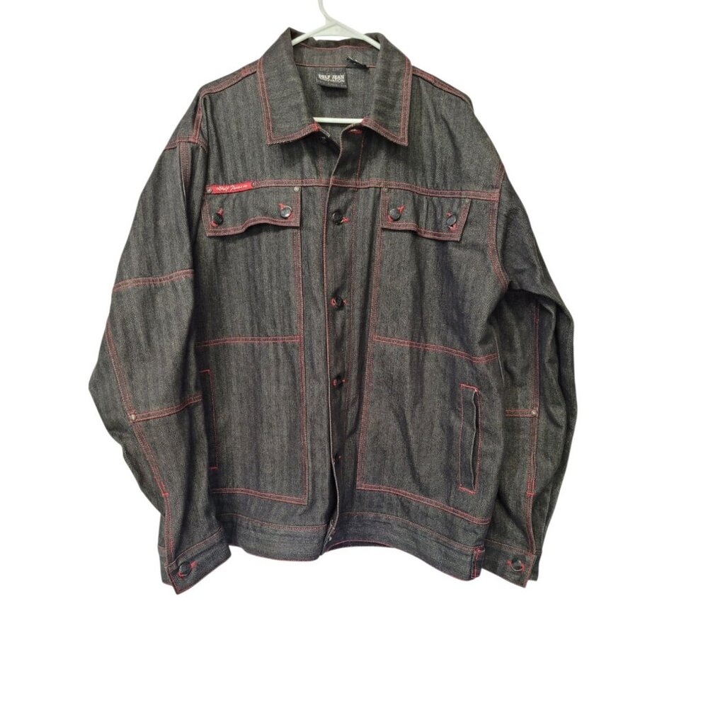 Vintage Y2K‎ Delf Denim Jacket Mens L Hip Hop Grunge Street Rap Contrast Stitch